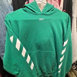 Off-White Green Hoodie with White Stripes
